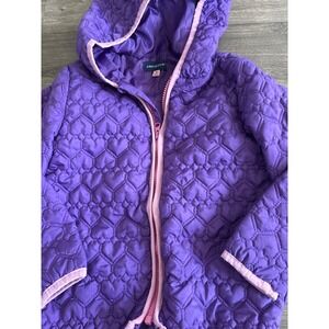 Andy & Evan Girls Purple Heart Quilted Hooded Puffer Jacket Size 5 Pink Trim